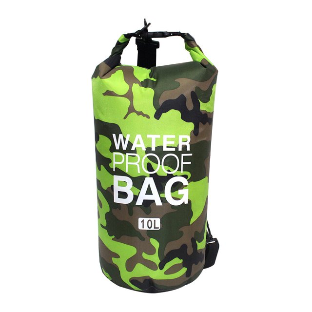 2L Inflatable Swimming Bag Multifunction Dry Sack Large Capacity Dustproof Washable Storage Pouch Boating Lifebelt Water Sports Green Camouflage 19x55cm