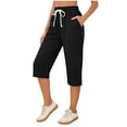 thumbnail image 1 of Fsgntruao Shorts Capris à Cordon pour Femmes, Couleur Unie, avec Poches, 1 of 6
