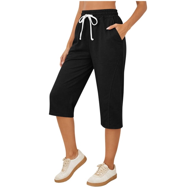 Fsgntruao Shorts Capris à Cordon pour Femmes, Couleur Unie, avec Poches