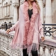 thumbnail image 4 of GDREDA Womens Solid Color Collar Cloak Knitted Capes Shawl Tassel Open Front Cardigans Sweater Coat Workout Clothes, 4 of 6
