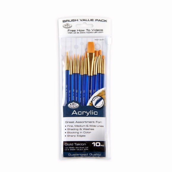 Royal & Langnickel - Ensemble de pinceaux d'artiste en acrylique, variété Golden Taklon, Super valeur, 10 pièces