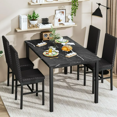 thumbnail image 4 of Stmoze Marble Dining Table Set for 4, Space Saving Kitchen Table with 4 PU Leather Upholstered Chairs, 5 Pieces Faux Marble Tabletop Dining Set for Small Space, Kitchen, Pub, Black, 4 of 8
