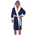 thumbnail image 4 of WZXFASHION Men's Winter Plush Lengthened Shawl Bathrobe Home Clothes Long Sleeved Robe Coat Intimates Dark blue XXXL, 4 of 4