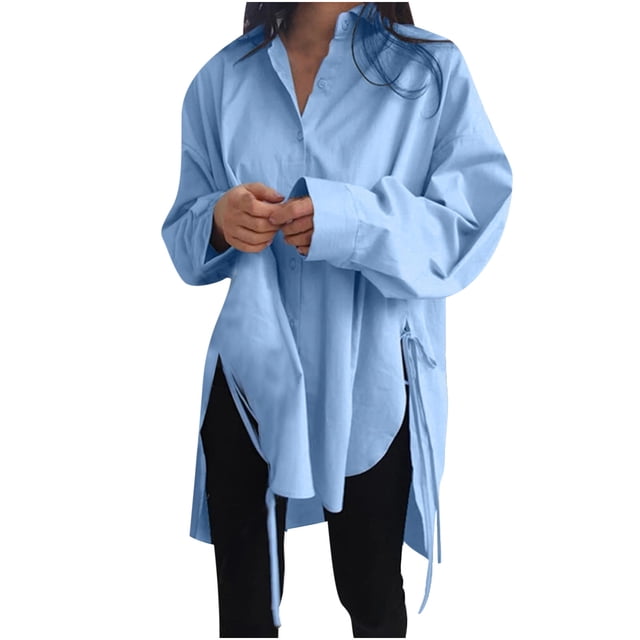 Birdeem Chemise Ample Courte à Lacets pour Femmes, Manches Longues Col en V