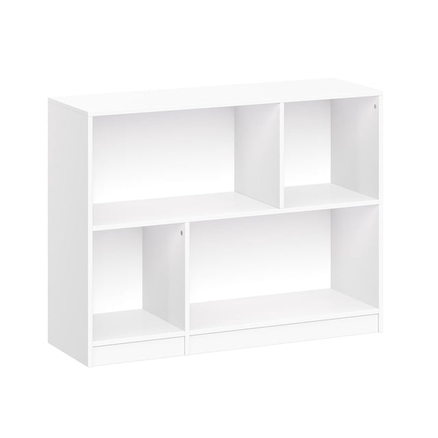 Kids Horizontal Bookcase with Cubbies – White, a 25.5-inch tall kids furniture piece featuring two rectangular shelves and two square cubbies for organizing books, games, and toys, ideal for playroom storage with a clean white finish and open compartments.