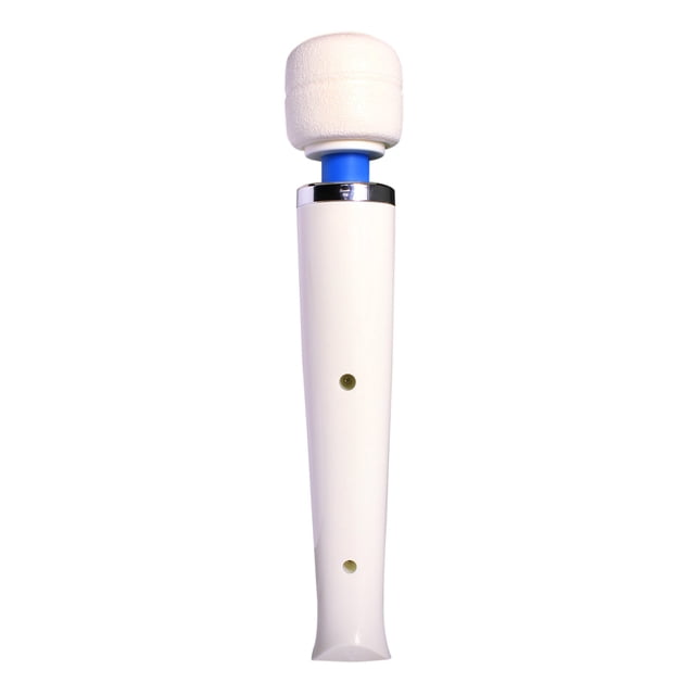 Jinsinto Authentic Magic Wand Massager Rechargeable HV-270 with a cordless, ergonomic design. Features include a soft silicone head, flexible neck, and variable-speed settings powered by an ultra-powerful motor for deep muscle relaxation. The massager is rechargeable with up to 3 hours of runtime and can also be used as a plug-in device. Displayed in white with a blue accent near the head.