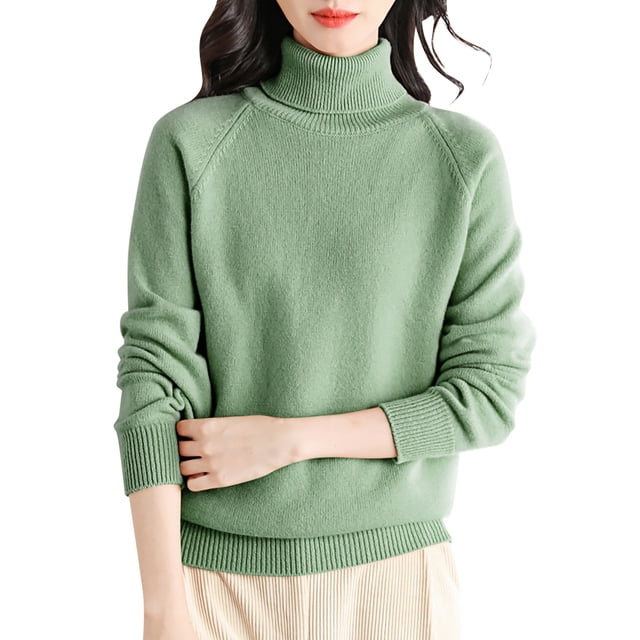 Duoif Chandails pour Femmes Chandail en Laine pour Femmes Col Roulé First Line Prêt-à-Porter Manches Longues Tricoté Chandail à Enfiler Hauts Chandails pour Femmes Tendance Vert2 S