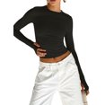 thumbnail image 2 of Fortune Women Casual Slim Fit Basic Crop Tops Solid Color Long Sleeve Pullover Tight Tee Shirts, 2 of 5
