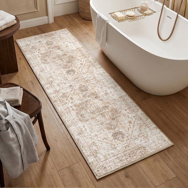 Exenoray Washable Bohemian Area Rug, Non-Slip Low Pile Printed Rug, Polyester Surface, Coffee Brown, 5' x 7'