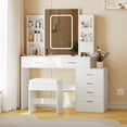 thumbnail image 1 of Vanity Desk with 6 Drawers & Charging Station, Makeup Vanity Set with Adjustable Mirror Lights, Stool & Shelves, 1 of 7