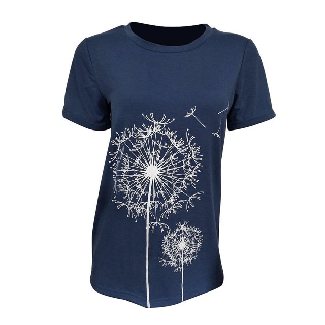 Becaristey T-shirts à Col Rond pour Femmes Manches Courtes Style Simple T-shirts Imprimé Floral Vêtements Accessoire de Mode Tenue Quotidienne Bleu G