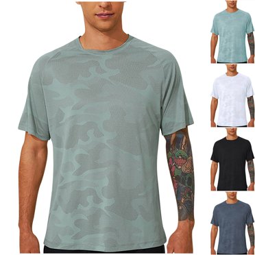 BADHUB T-shirts Athlétiques à Séchage Rapide pour Hommes Manches Courtes Col Rond Course Gym T-shirts Légers Performance Entraînement Hauts Économies d'Été Vert Armée TG