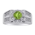 thumbnail image 1 of RYLOS Men's Rings Sterling Silver Designer Starburst 7MM Round Gemstone & Diamond Ring Peridot August Birthstone Rings Size 11, 1 of 7
