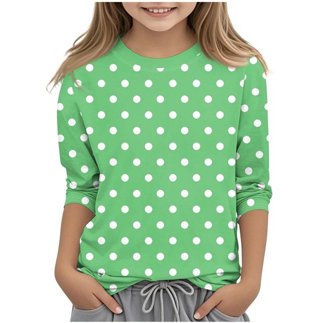 COM1950s Shirts for Girls, Children's Fashion Solid Color 3/4 Sleeve Round Neck Tops/Shirt