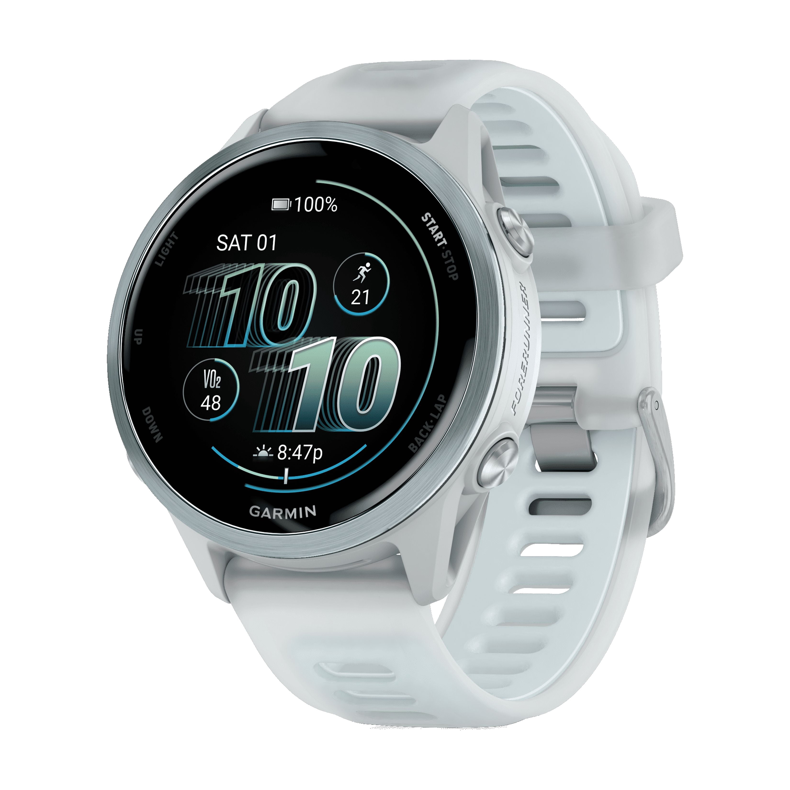 Garmin® Forerunner® 570, 42mm, Advanced GPS Running and Triathlon Smartwatch, AMOLED Display, Training and Recovery Features, Cloud Blue Aluminum with Translucent Whitestone/Cloud Blue Band