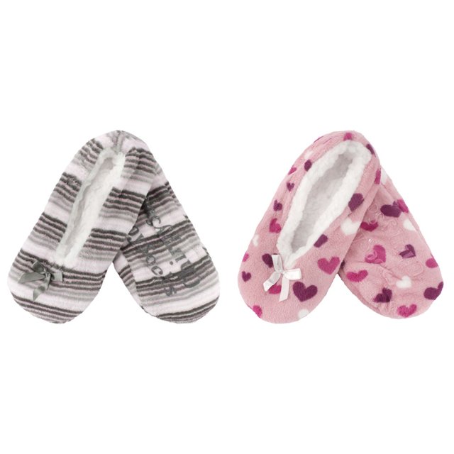 CHOK Women Soft Fuzzy Furry Home Non-Slip Slipper Socks Black Hearts Medium 2 Pairs