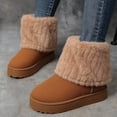 thumbnail image 4 of Bottes de Neige Mi-Mollet à Revers Duveteux pour Femmes 2025 Mode en Suède Bout Rond Plateforme Plates Talon Bas Bottines Courtes d'Hiver, 4 of 6