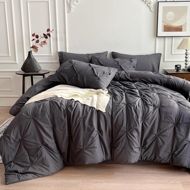 Maple&Stone Queen Comforter Set Pieces P Pleat Bed in A Bag Comforter Queen Sets Pintuck with Comforter Sheets Pillowcases & Shams Bedding Comforter Sets for Queen Siz