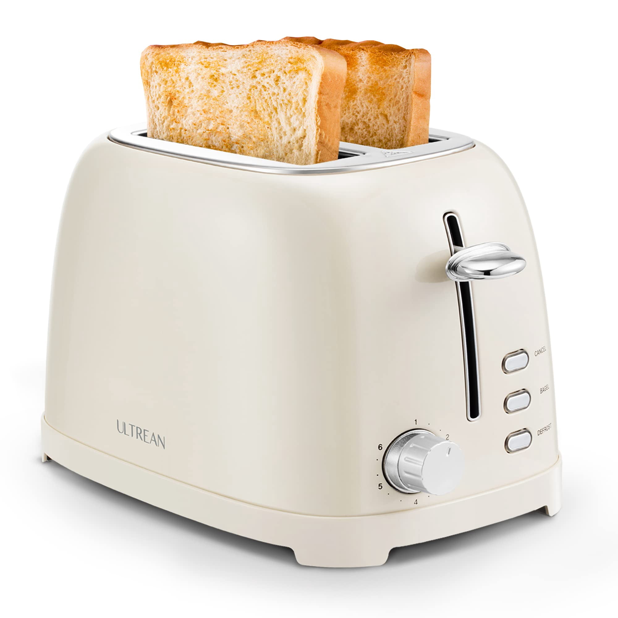 Ultrean Toaster 2 Slice with Extra-Wide Slot for Toasting Bagels, Breads, Waffles & More, Stainless Steel Material with Removable Crumb Tray, 6 Brown
