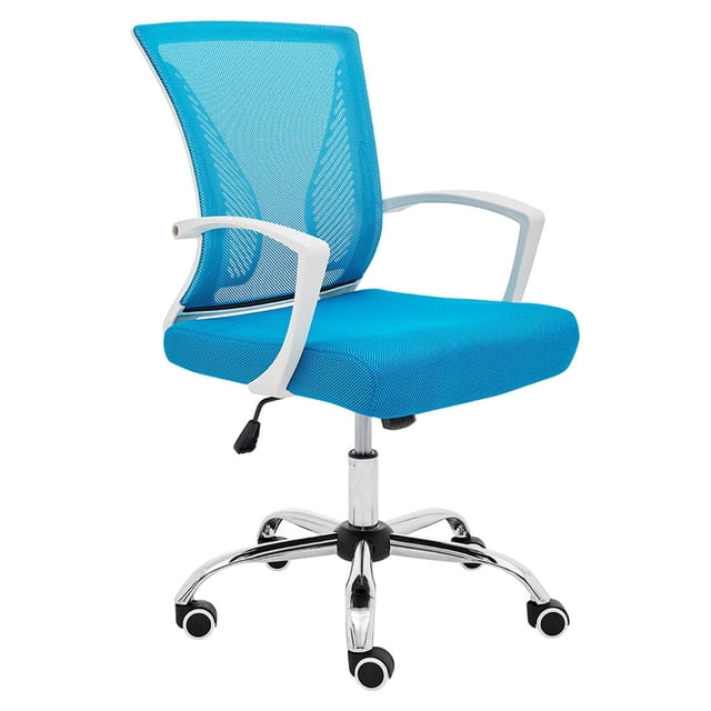 Modern Home Zuna Ergonomic Mesh Mid Back Office Chair, White & Aqua