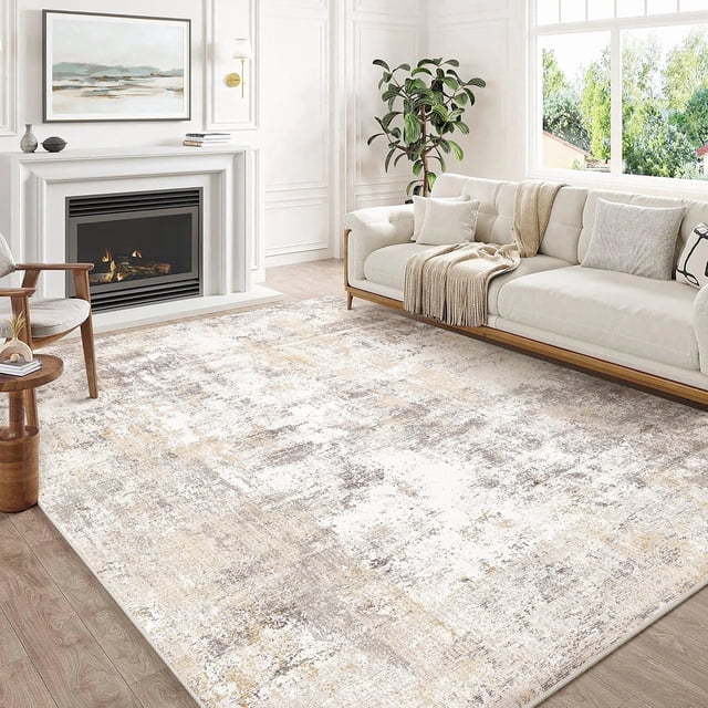 BERTHMEER 5'x7' Area Rugs for Living Room Bedroom Kitchen Rugs Abstract Washable Modern Contemporary Distressed Dorm Office Dining Room Indoor Rugs Carpets, Beige Gray