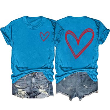 fatyb T-Shirts Cœur pour Femmes Manches Courtes Col Rond T-Shirt Graphique Été T-Shirts Décontractés Imprimés pour Femmes