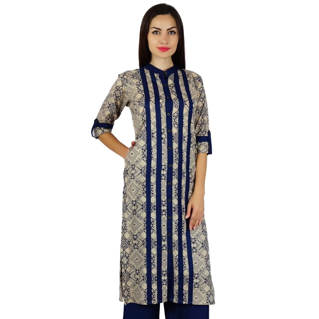 Bimba Kurti Droite à Col Mandarin pour Femmes avec Poches Tunique d'Été Blouse