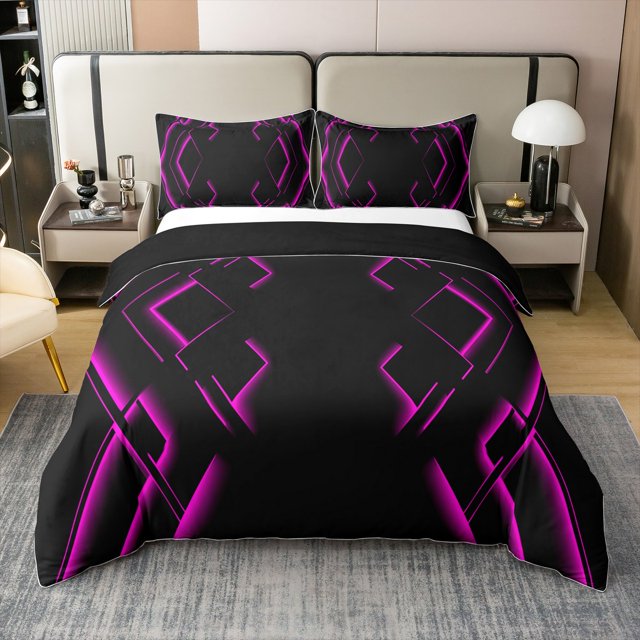 Erosebridal Abstract 100% Cotton Comforter Cover Queen for Teens, Gradient Rectangle Bedding Queen Size, Modern Checkered Decor, Reversible(No Comforter)