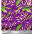 thumbnail image 1 of Soimoi Purple Heavy Satin Fabric Leaf Leaves Printed Fabric 1 Yard 54 Inch Wide, 1 of 3