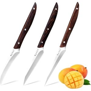 Plys Paring Knife Set of 3-Pieces: 3.4 Inch Ultra Sharp Peeling Knives for Fruit and Vegetable Ergonomic Wooden Handle