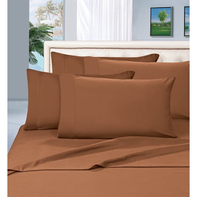 Mocassi ® Ensemble de Draps de Luxe en Microfibre Brossée 1500 Fils, Collection Prestige, Très Grand Lit, Bronze