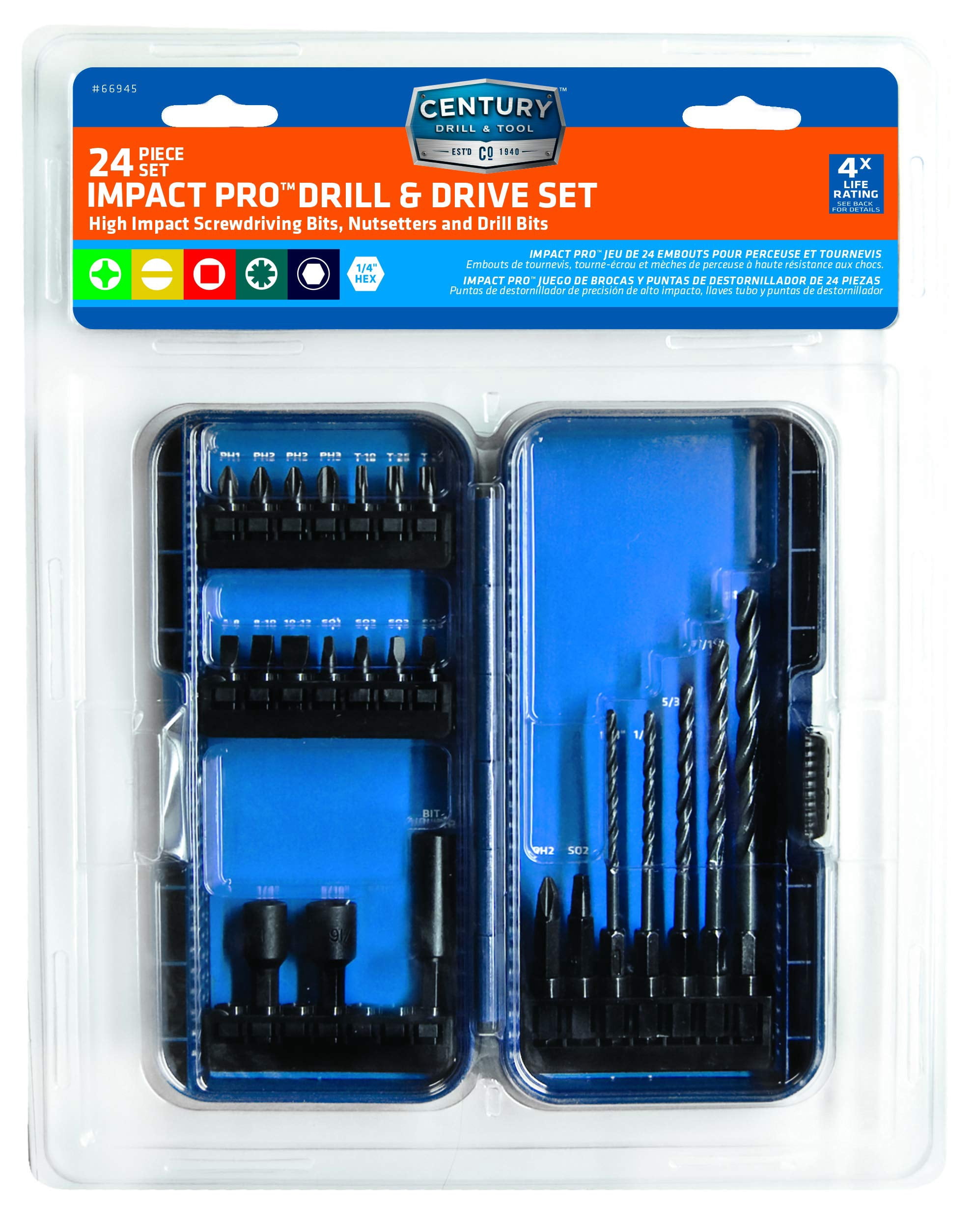 Century Drill & Tool 66945 Impact Pro Drill and Drive Set, 24-Piece