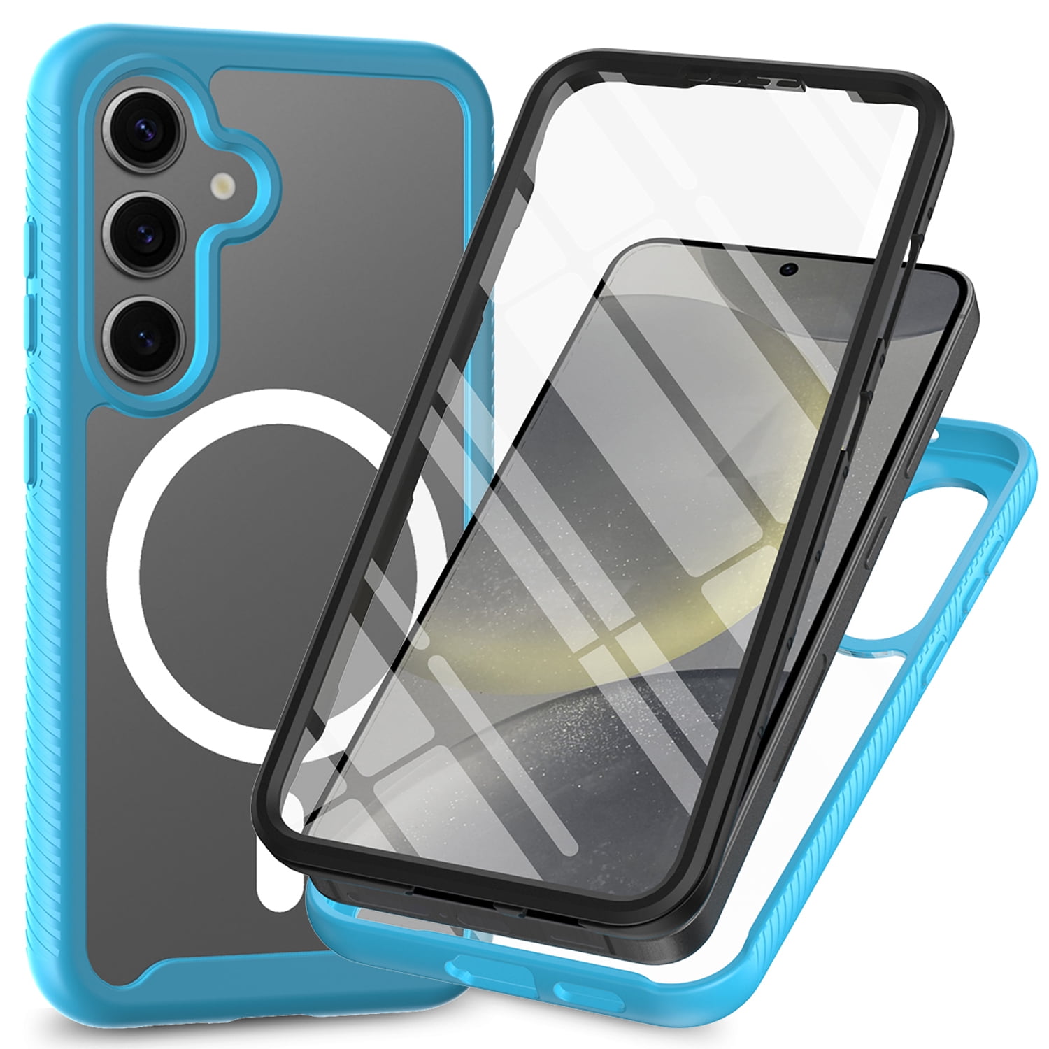 Decase for Samsung Galaxy S25 Case,Full Body Phone Case with Built-in Screen Protector,Clear Back Cover,Compatible for Mag Safe,Rugged Non-Slip Protective Case,Lightblue