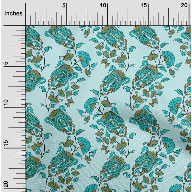 oneOone Georgette Viscose Fabric Leaves|Floral & Paisley Block Printed Craft Fabric BTY 42 Inch Wide