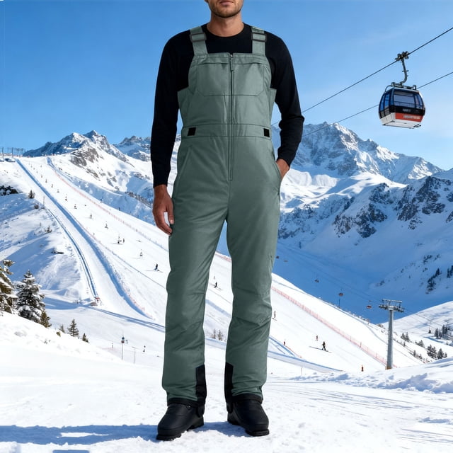 Timegard Snowsuit for Men Zipper Overalls Snowboard Pants Windproof Outdoor Active Jumpsuit with Pockets