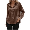thumbnail image 2 of Ladies Tops, Women's Solid Color Long Sleeved Button Turndown Collar Fashionable Top, Birthday Gifts, 2 of 5