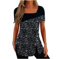 thumbnail image 1 of Birdeem Fashion Womens Casual Printed Square Neck Short Sleeve Buttons Tops Loose Blouses, 1 of 5