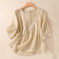 thumbnail image 2 of Timegard Hauts en Coton et Lin pour Femmes Manches 3/4 Col Rond Blouse Froncée Brodée Décontractée Ample, 2 of 7