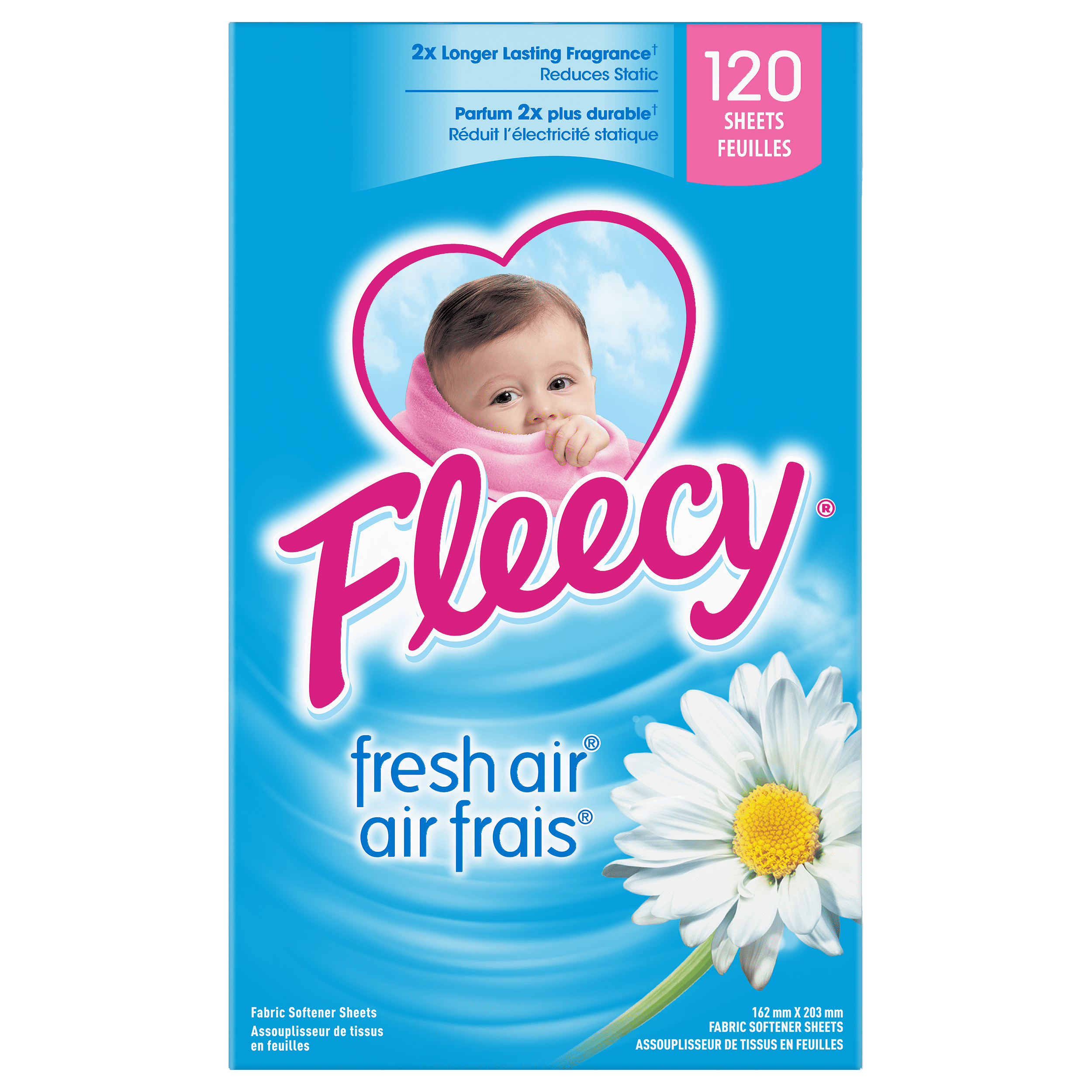 Fleecy Dryer Sheets, Fabric Softener, Fresh Air Scent, 120 Sheets