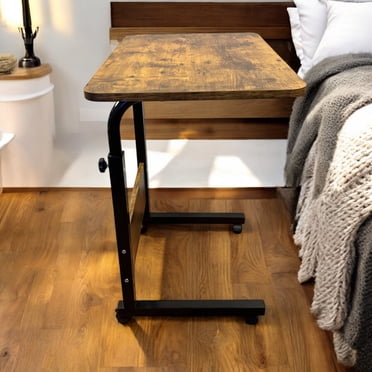 Adjustable C-Shaped Mobile Laptop Desk with Wheels, 23.6″ Rolling Side Table for Bed, Sofa & Home Office, Rustic Brown