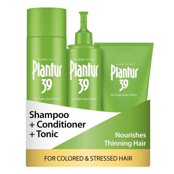Plantur 39 Phyto-Caffeine Women's 3-Step System for Colored Stressed Hair - Shampoo (8.45 fl oz) Conditioner (5.07 fl oz) Tonic (6.76 fl oz)