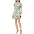 thumbnail image 1 of INSPIRE CHIC Women's Ruffle Sleeve Self-Tie V Neck Above Knee Ruffled A-Line Floral Chiffon Dress L Green, 1 of 7