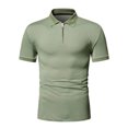 thumbnail image 4 of EGNMCR Men Casual Solid Turndown Pullover Patchwork Zipper Short Sleeve Blouse, 4 of 5