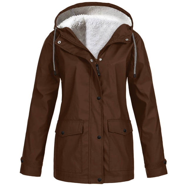 Aqestyerly Women Raincoat Windproof Hooded Jacket Outdoor Solid Color Lightweight Rain Jacket With Pockets HWRETIE