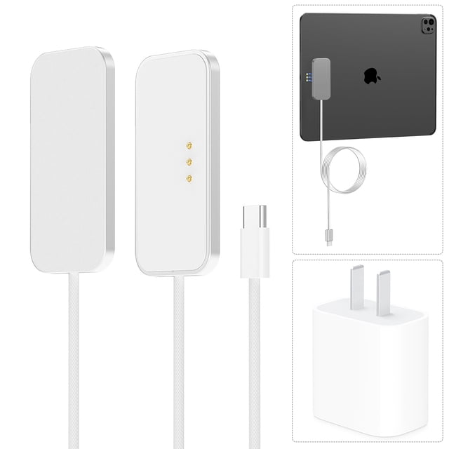 Magnetic Smart Connector Charger for 11" iPad Pro 1st 2nd 3rd 4th Gen, 10.9" iPad Air 4th 5th Gen M2 M3 M4, Max 27W PD Fast Charging, 2M Braided Cable