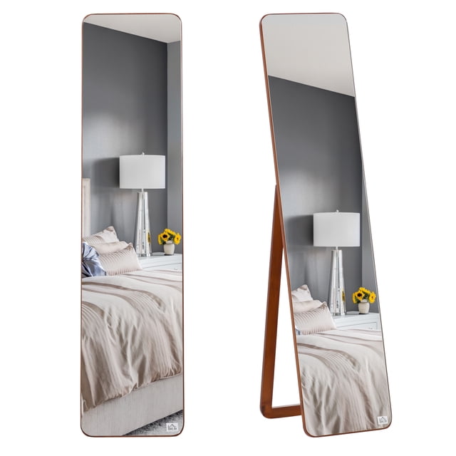 HOMCOM Full Length Mirror, Rectangular Full Body Mirror, Light Walnut