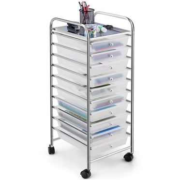 Costway 10 Drawer Rolling Storage Cart Scrapbook Paper Office School Organizer Clear