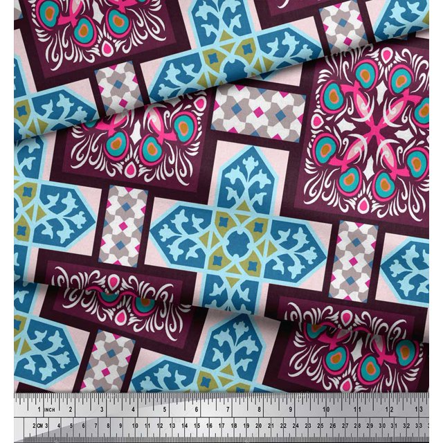 Soimoi Velvet Fabric Tiles Moroccan Decor Fabric Printed Yard 58 Inch Wide