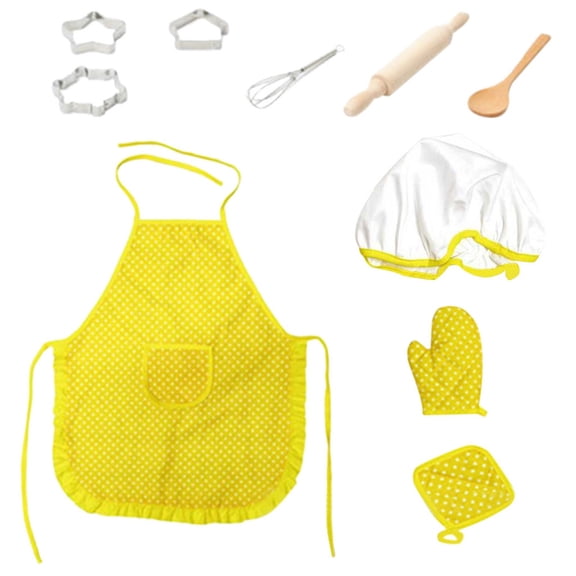 10PCS Kids Apron and Chef Hat Set, Kids Chef Costume for Boys Baking