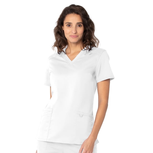 Landau ProFlex Haut de Sarrau pour Femmes : 3 Poches, Coupe Moderne Ajustée, Col en V Extensible 4169